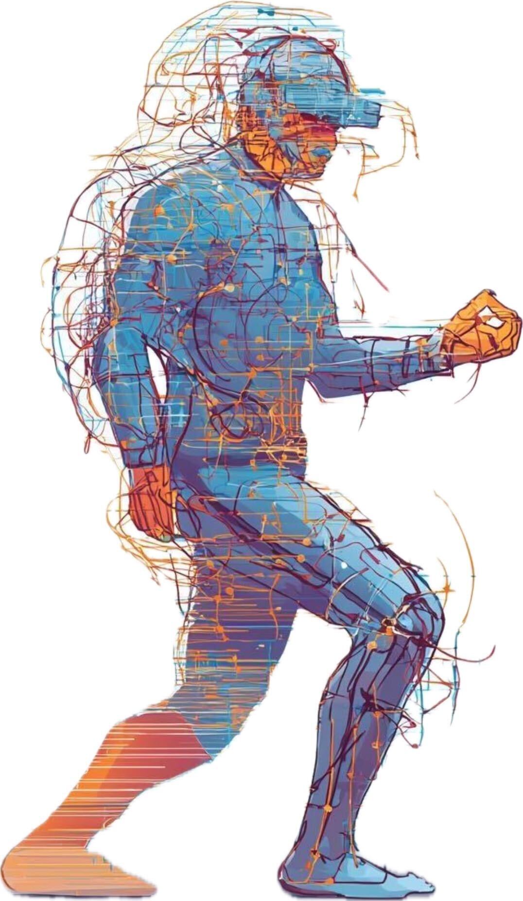 Abstract human figure with circuit board patterns, representing AI integration.